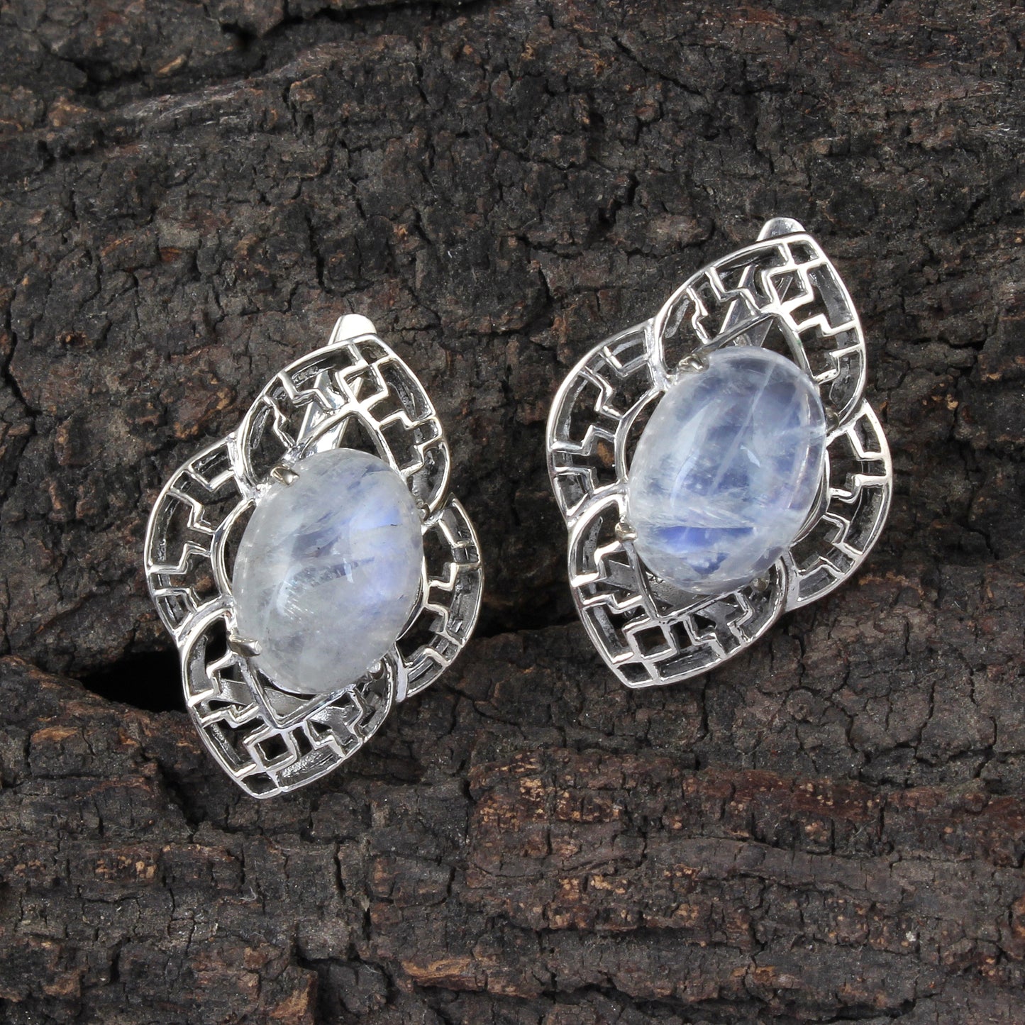 Vintage Rainbow Moonstone Earrings Handmade Bohemian 925 Sterling Silver Prong Setting Natural Gemstone Earrings
