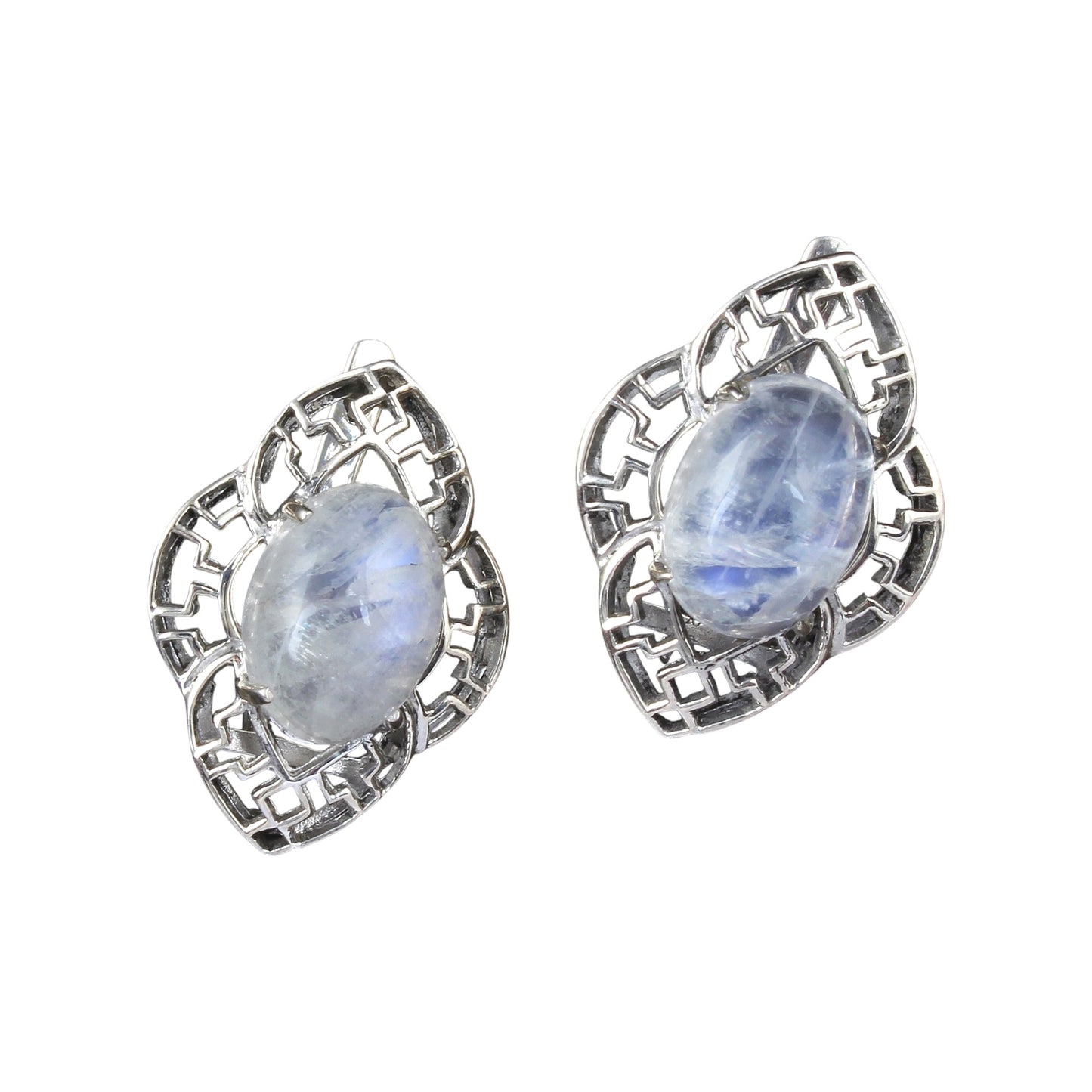 Vintage Rainbow Moonstone Earrings Handmade Bohemian 925 Sterling Silver Prong Setting Natural Gemstone Earrings