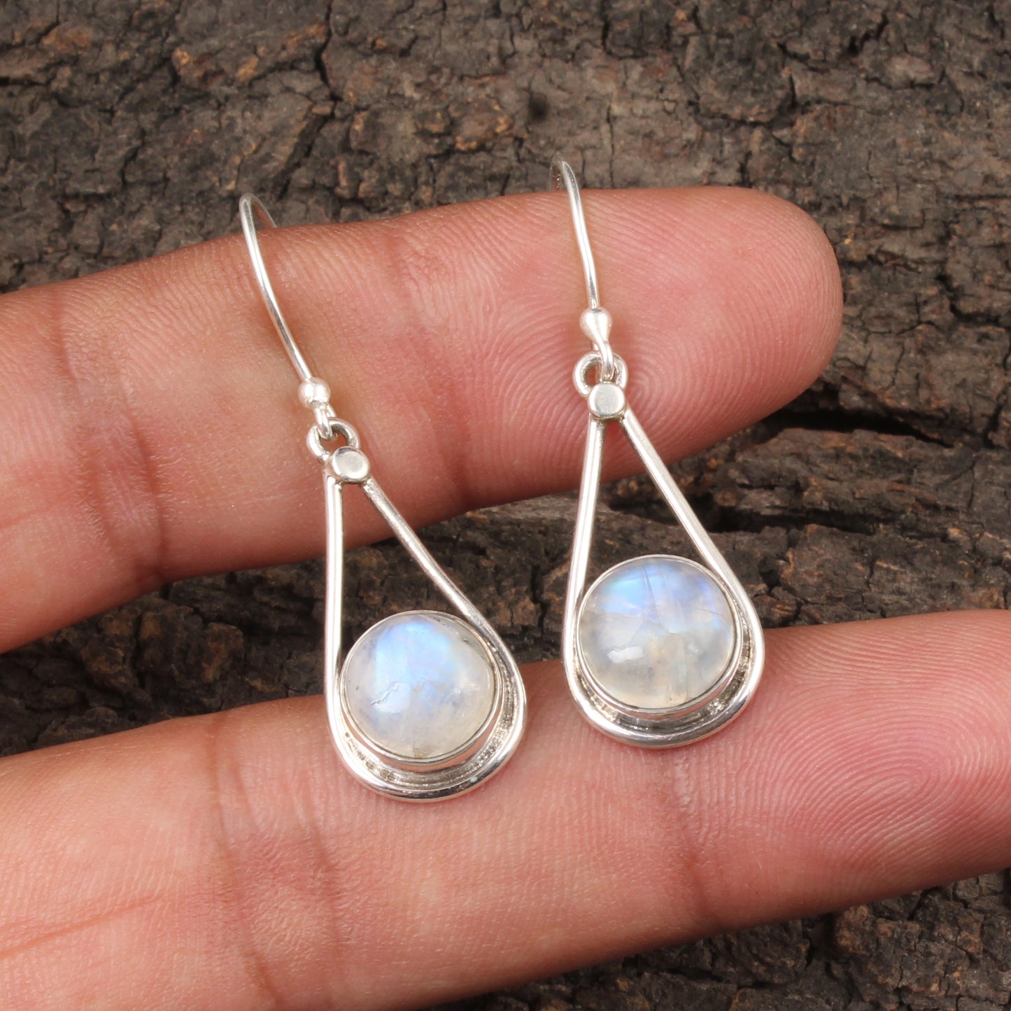 Natural Rainbow Moonstone Earrings 925 Sterling Silver Earrings Handmade Dangle White Rainbow Jewelry