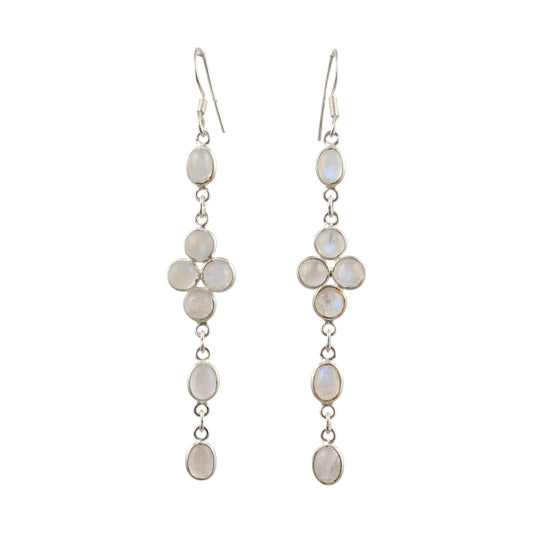 Long Dangle Rainbow Moonstone Earrings 925 Sterling Silver Earrings Handmade White Rainbow Jewelry