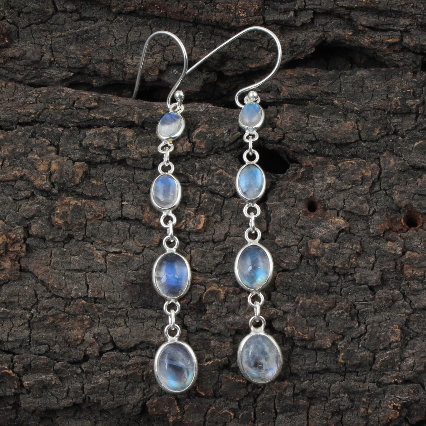 Long Dangle Rainbow Moonstone Earrings 925 Sterling Silver Earrings Handmade White Rainbow Earrings
