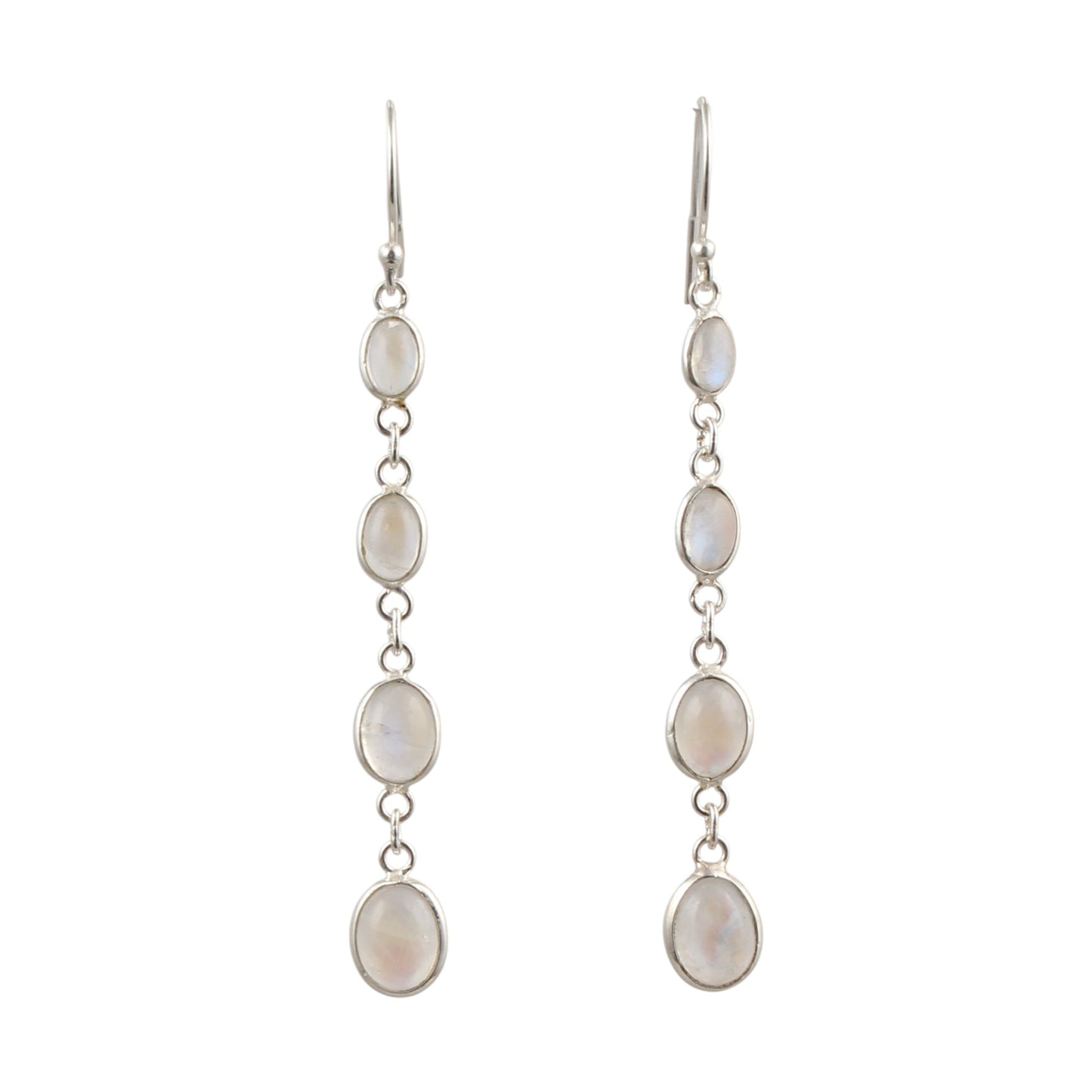 Long Dangle Rainbow Moonstone Earrings 925 Sterling Silver Earrings Handmade White Rainbow Earrings
