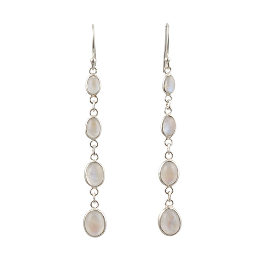 Long Dangle Rainbow Moonstone Earrings 925 Sterling Silver Earrings Handmade White Rainbow Earrings