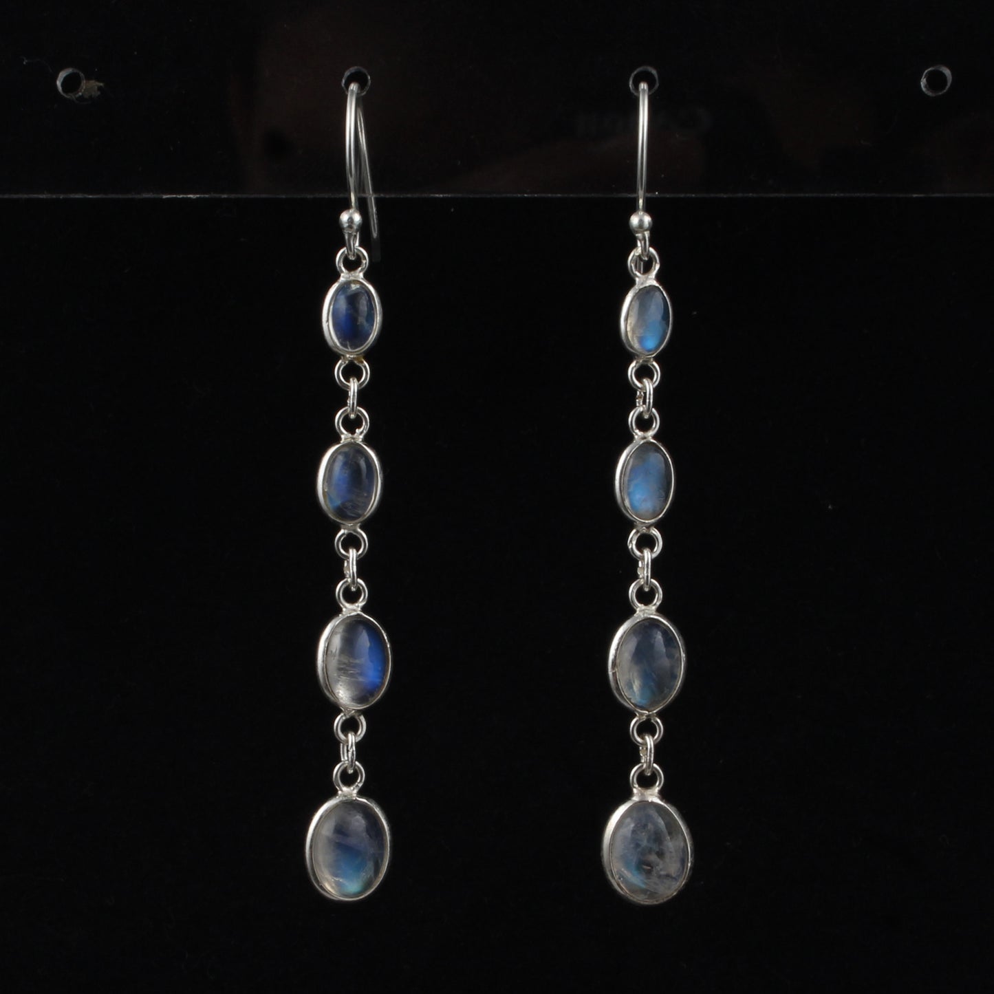 Long Dangle Rainbow Moonstone Earrings 925 Sterling Silver Earrings Handmade White Rainbow Earrings