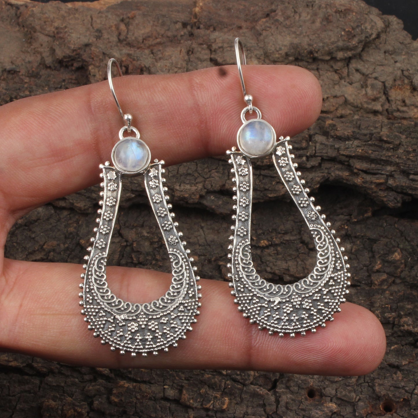 Bohemian Rainbow Moonstone Earrings 925 Sterling Silver Earrings Handmade White Rainbow Dangle Earrings Jewelry