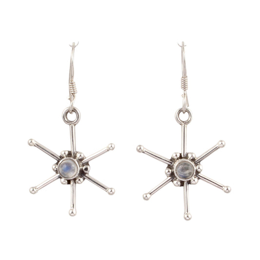 Designer Star Shape Rainbow Moonstone Earrings Handmade 925 Sterling Silver Earrings Jewelry