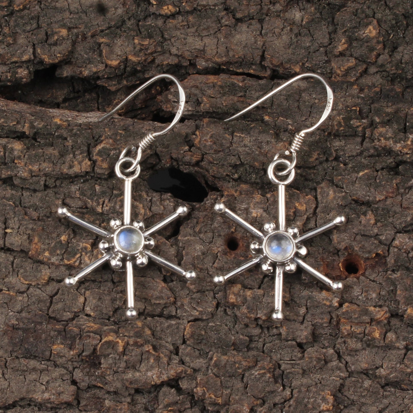 Designer Star Shape Rainbow Moonstone Earrings Handmade 925 Sterling Silver Earrings Jewelry