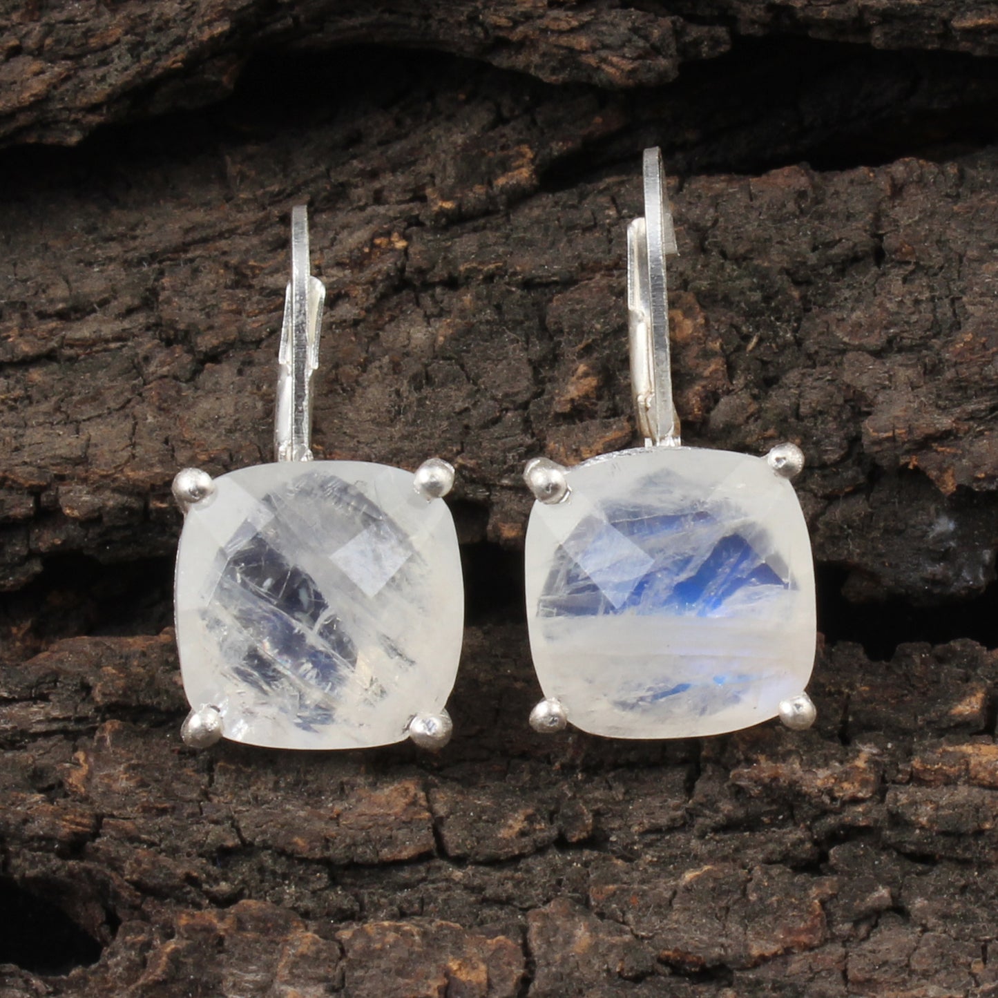 Rainbow Moonstone Lever Back Earrings 925 Sterling Silver Earrings Handmade White Rainbow Earrings
