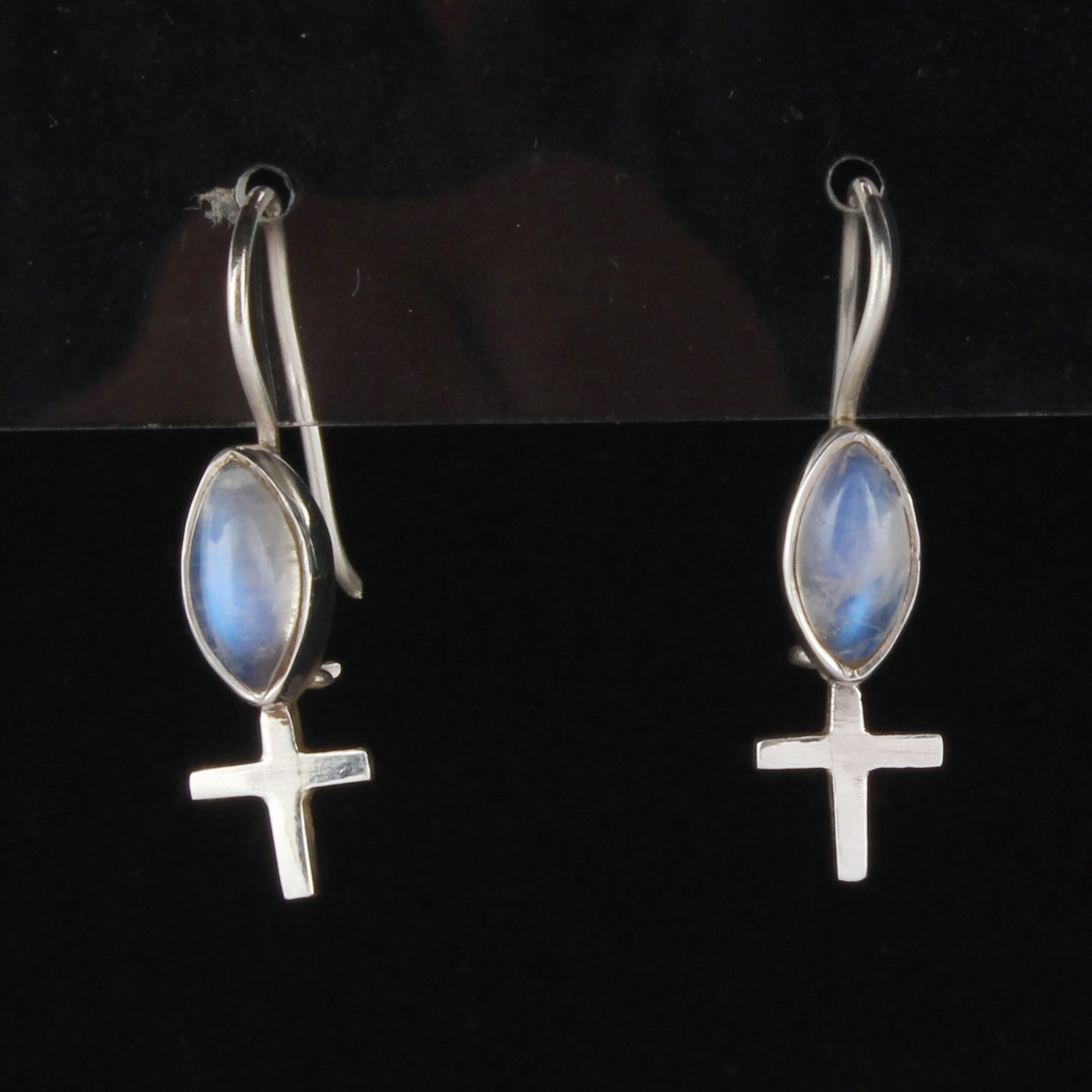 Rainbow Moonstone Earrings Cross 925 Sterling Silver Earrings Handmade White Rainbow Earrings Jewelry