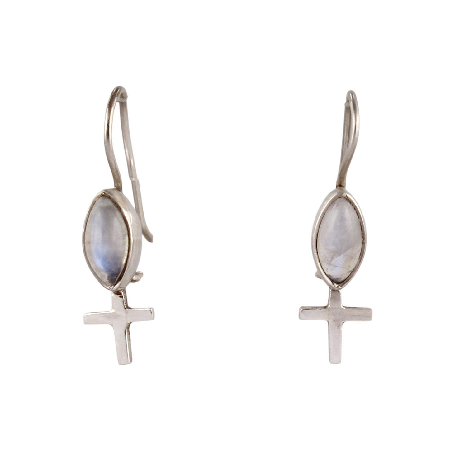 Rainbow Moonstone Earrings Cross 925 Sterling Silver Earrings Handmade White Rainbow Earrings Jewelry