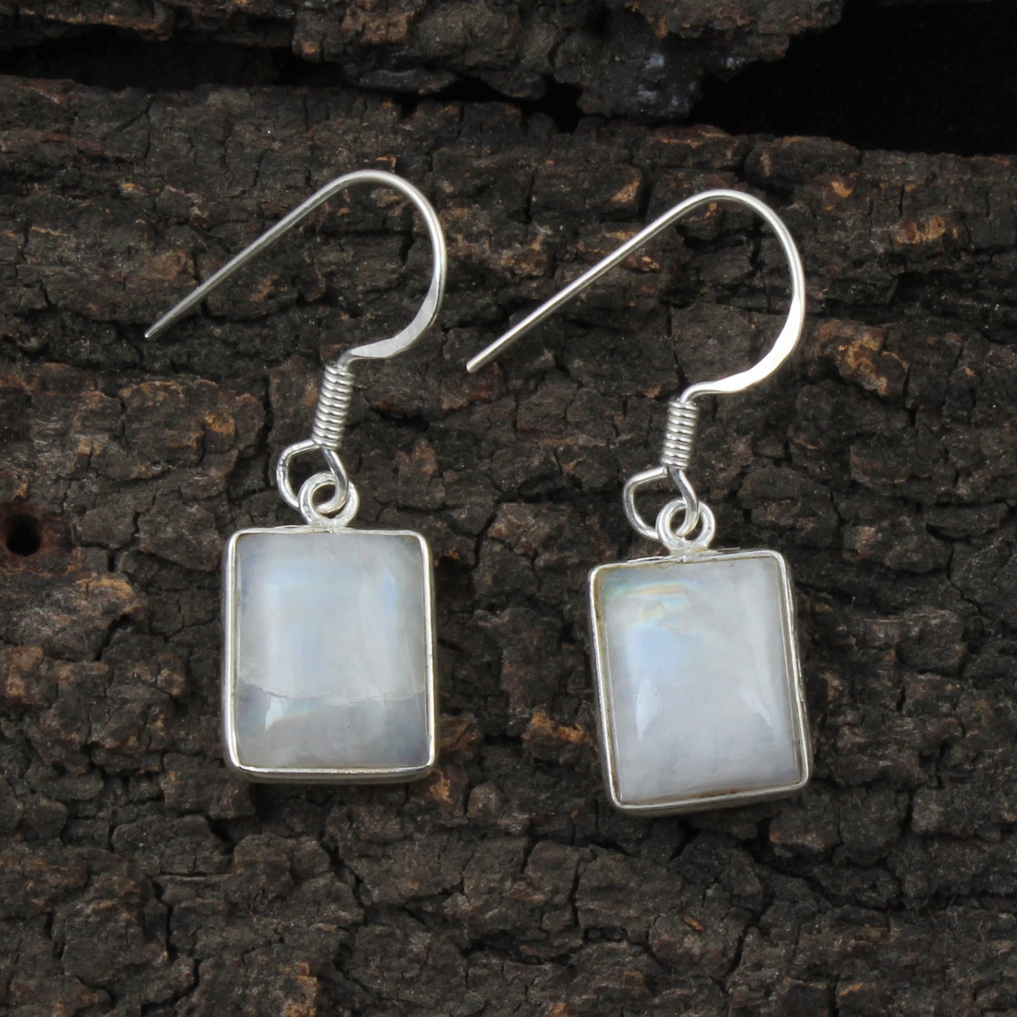Natural Rainbow Moonstone Earrings 925 Sterling Silver Earrings Handmade Dangle White Rainbow Earring