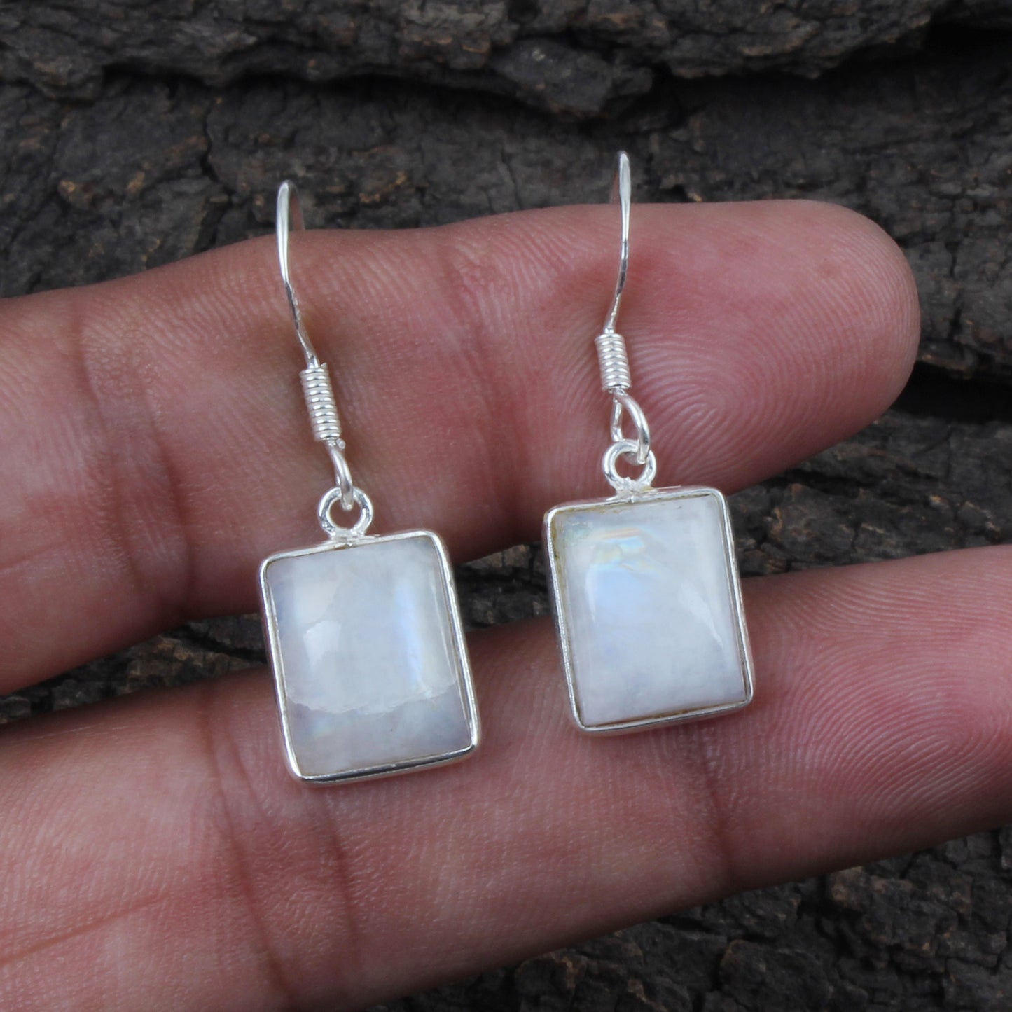 Natural Rainbow Moonstone Earrings 925 Sterling Silver Earrings Handmade Dangle White Rainbow Earring