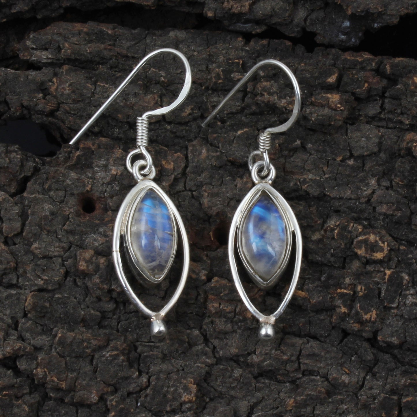 Natural Marquise Rainbow Moonstone Earrings 925 Sterling Silver Earrings Handmade Dangle White Rainbow Jewelry