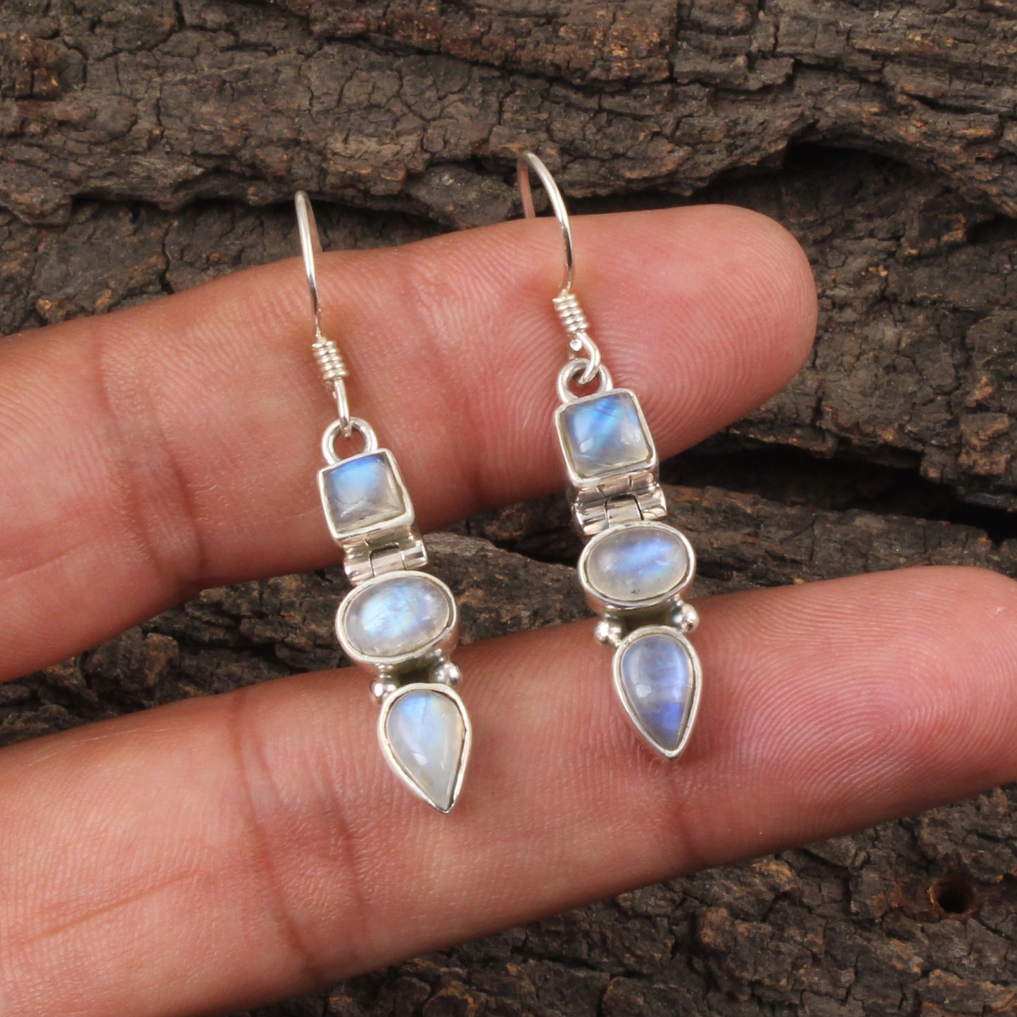 Rainbow Moonstone Earrings 925 Sterling Silver Earrings Handmade Dangle Natural White Rainbow Earrings
