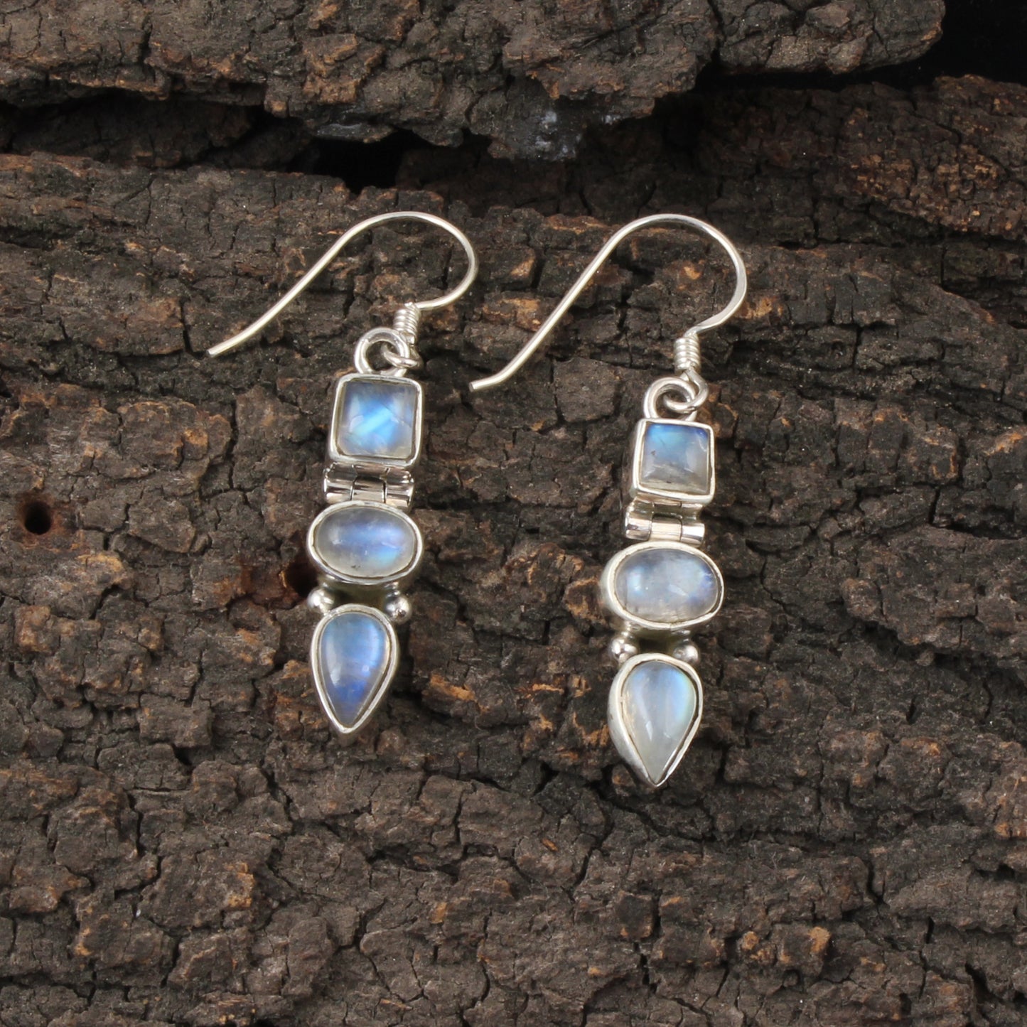 Rainbow Moonstone Earrings 925 Sterling Silver Earrings Handmade Dangle Natural White Rainbow Earrings