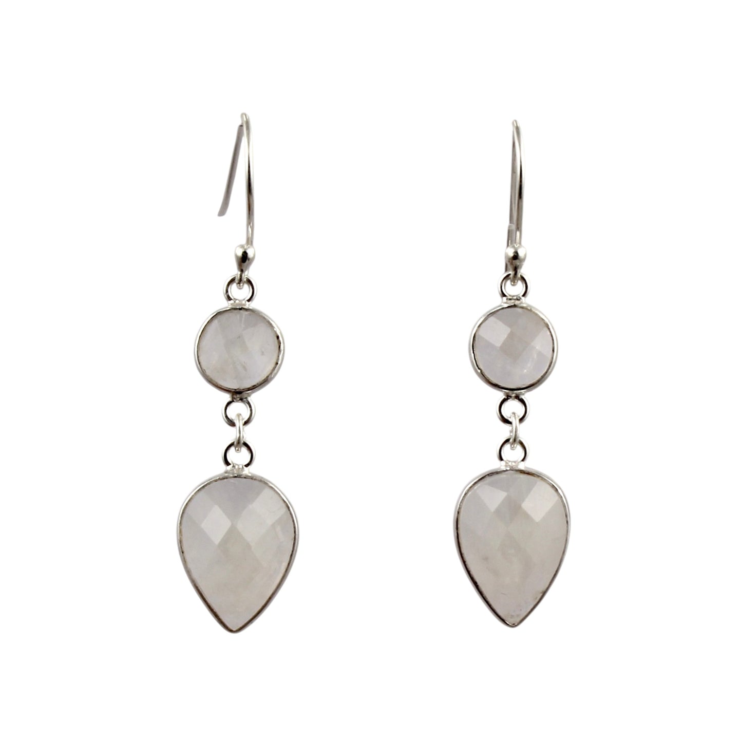 Rainbow Moonstone Bezel Earrings 925 Sterling Silver Earrings Handmade Dangle Natural White Rainbow Earrings