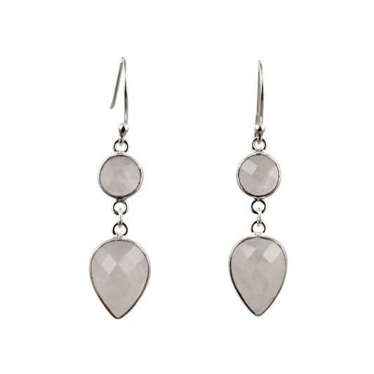 Rainbow Moonstone Bezel Earrings 925 Sterling Silver Earrings Handmade Dangle Natural White Rainbow Earrings