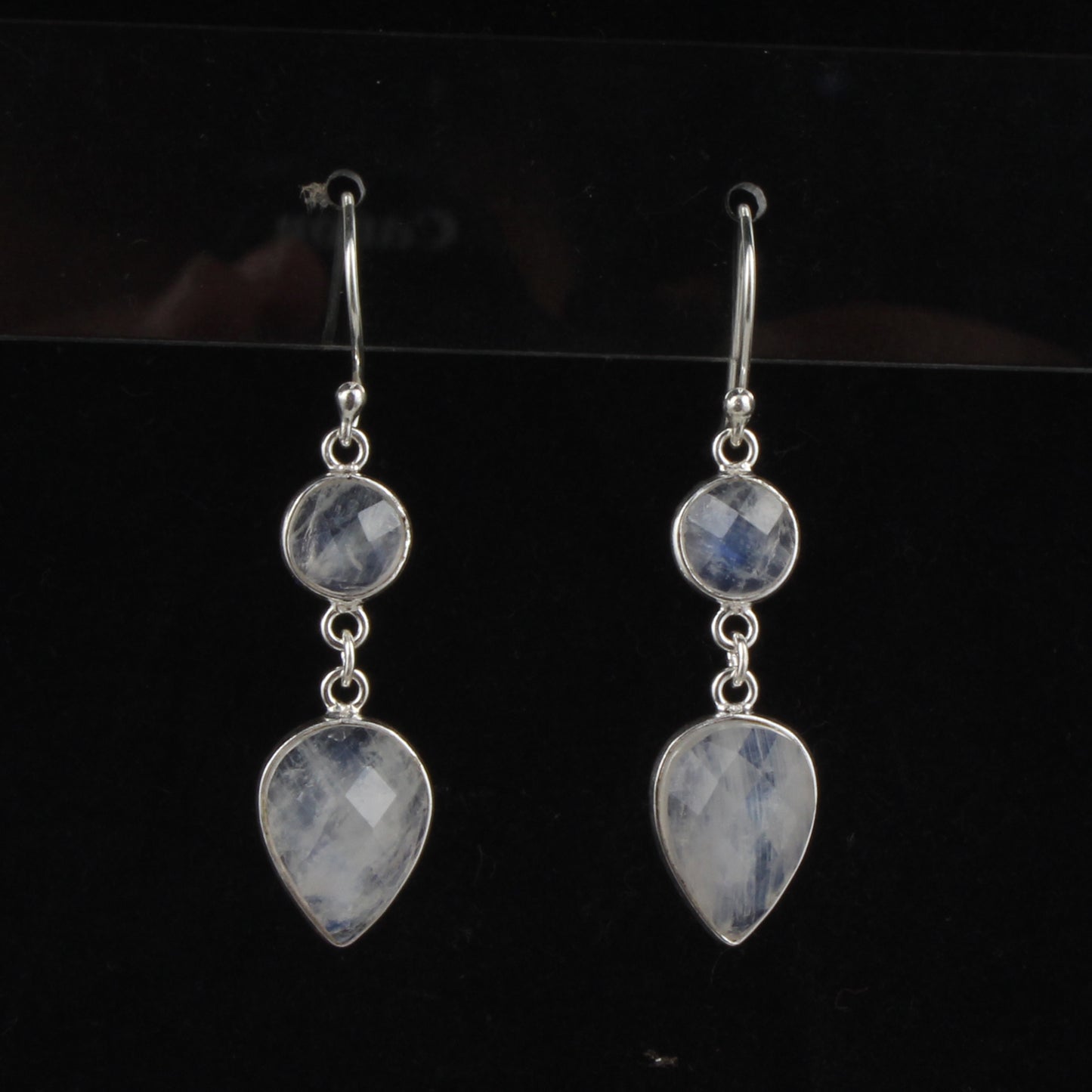 Rainbow Moonstone Bezel Earrings 925 Sterling Silver Earrings Handmade Dangle Natural White Rainbow Earrings