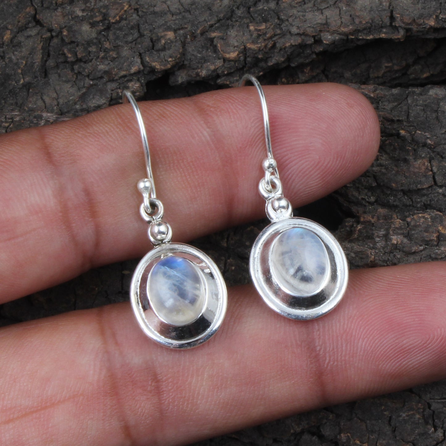Rainbow Moonstone Earrings 925 Sterling Silver Earrings Handmade Dangle Natural Oval Gemstone Earrings