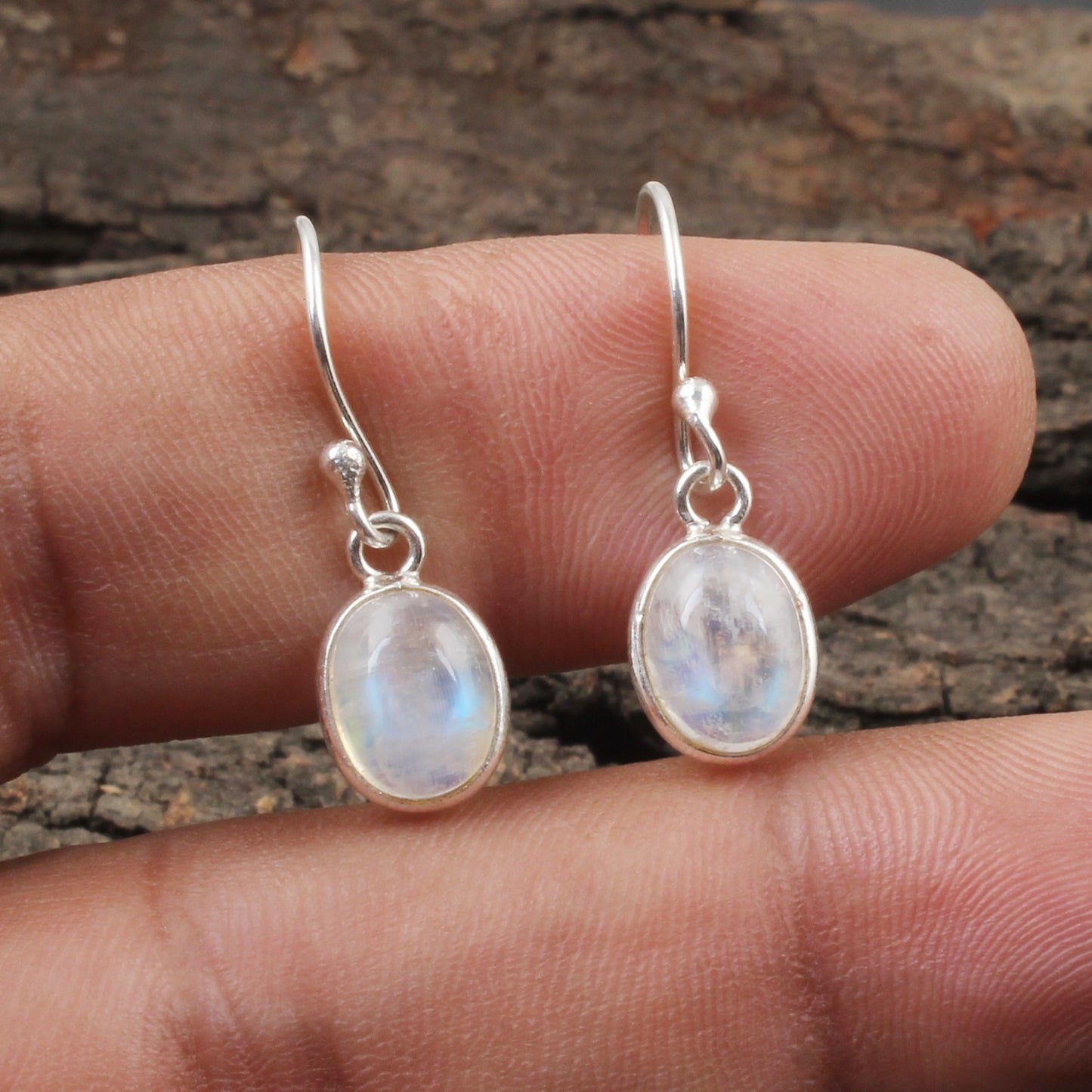 Natural Oval Rainbow Moonstone Earrings 925 Sterling Silver Earrings Handmade Dangle White Rainbow Earrings