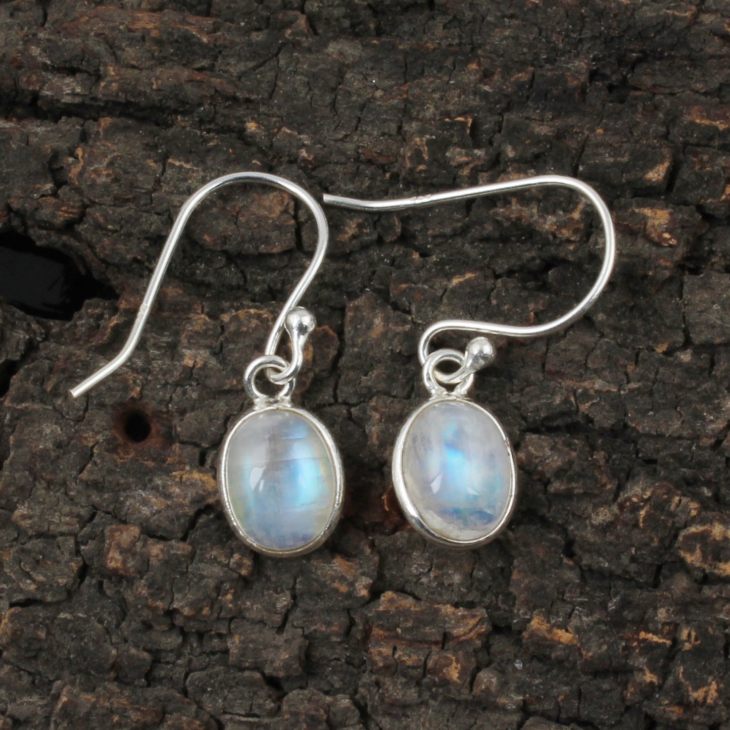 Natural Oval Rainbow Moonstone Earrings 925 Sterling Silver Earrings Handmade Dangle White Rainbow Earrings
