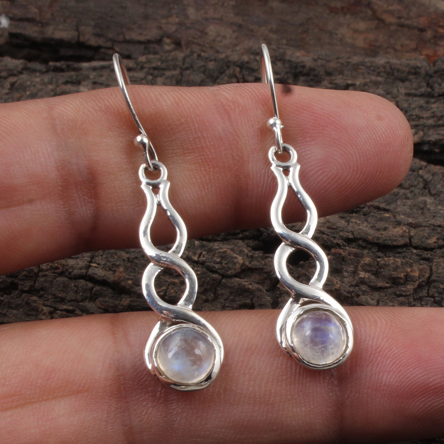Rainbow Moonstone Earrings Designer 925 Sterling Silver Earrings Handmade Dangle Natural White Rainbow Earrings