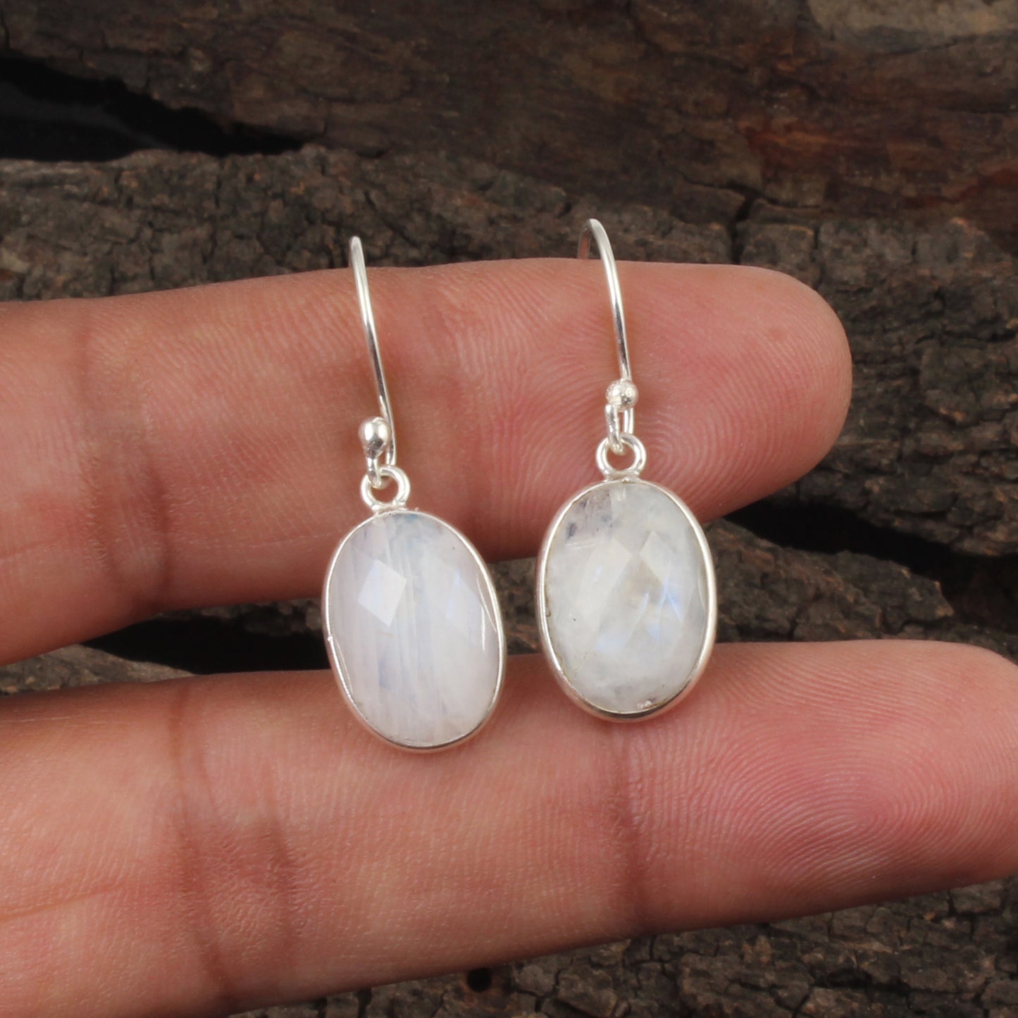 Natural Faceted Rainbow Moonstone Earrings 925 Sterling Silver Earrings Handmade Dangle White Rainbow Earrings