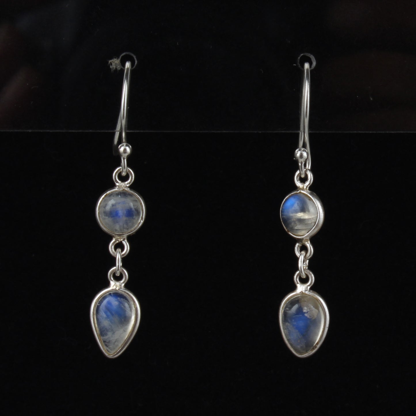 Rainbow Moonstone Bezel Earrings Lightweight 925 Sterling Silver Earrings Handmade Dangle Natural White Rainbow Earrings