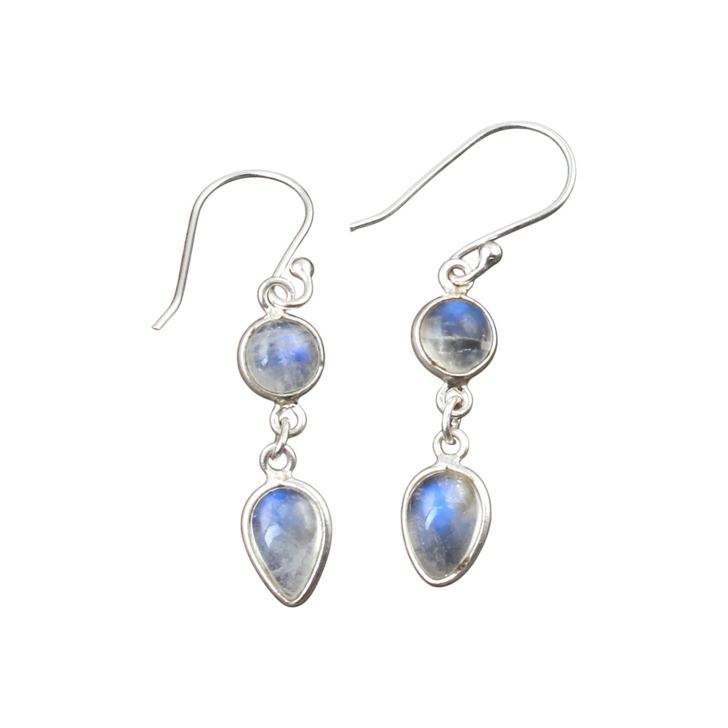Rainbow Moonstone Bezel Earrings Lightweight 925 Sterling Silver Earrings Handmade Dangle Natural White Rainbow Earrings