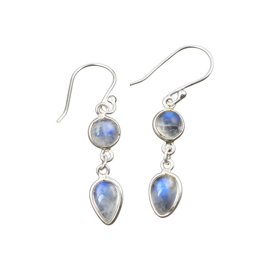 Rainbow Moonstone Bezel Earrings Lightweight 925 Sterling Silver Earrings Handmade Dangle Natural White Rainbow Earrings