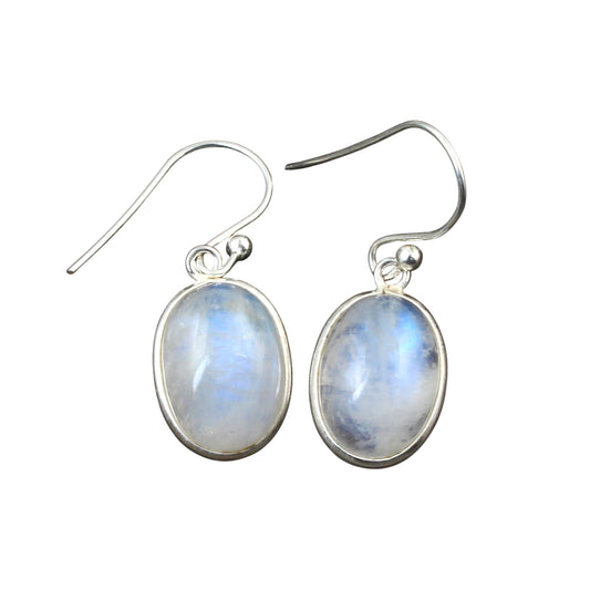 Natural Rainbow Moonstone Earrings 925 Sterling Silver Earrings Handmade Dangle Oval Shape White Rainbow Earrings