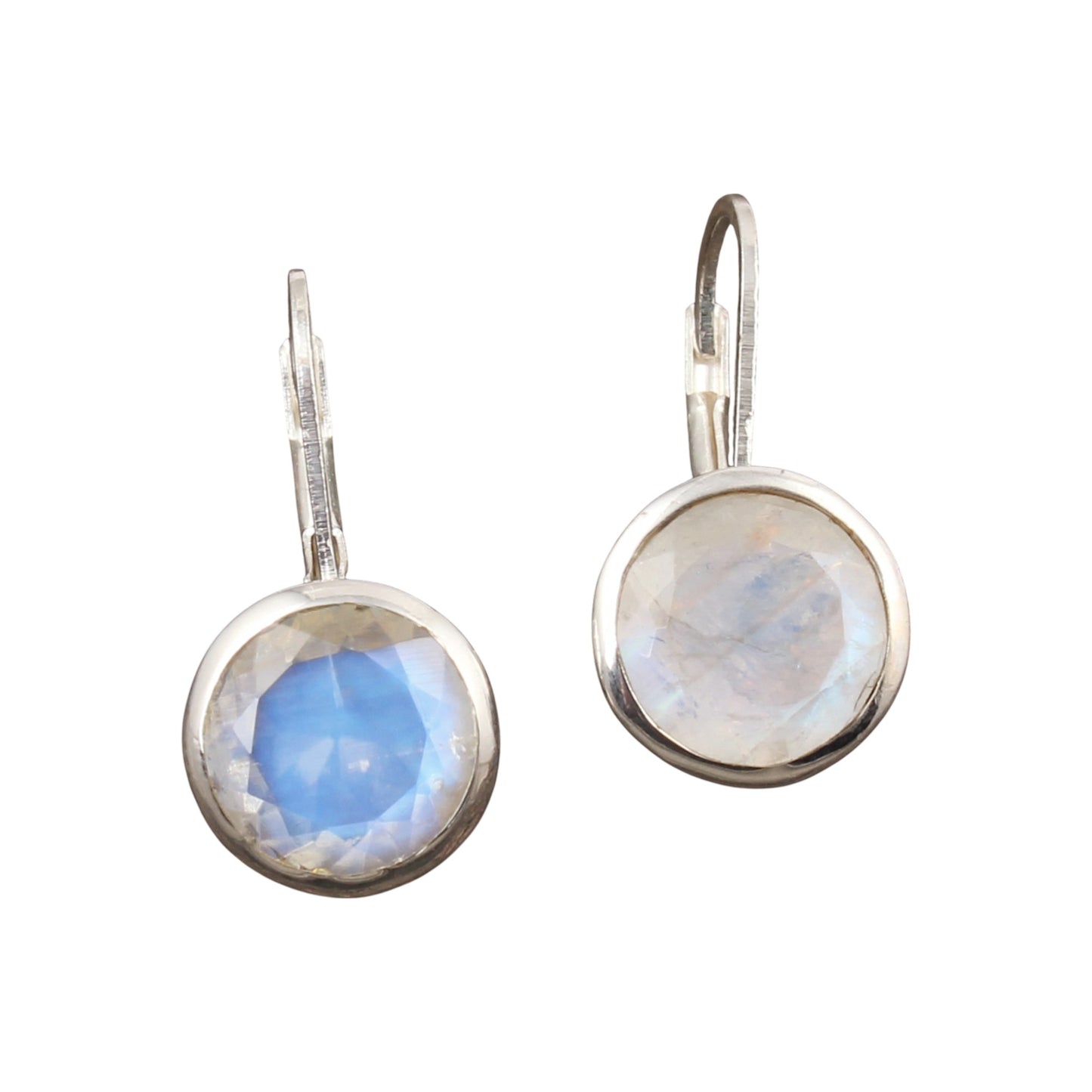 Rainbow Moonstone Lever Back Earrings 925 Sterling Silver Earrings Handmade Round Faceted Blue Flash Rainbow Earrings
