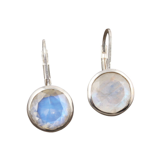 Rainbow Moonstone Lever Back Earrings 925 Sterling Silver Earrings Handmade Round Faceted Blue Flash Rainbow Earrings