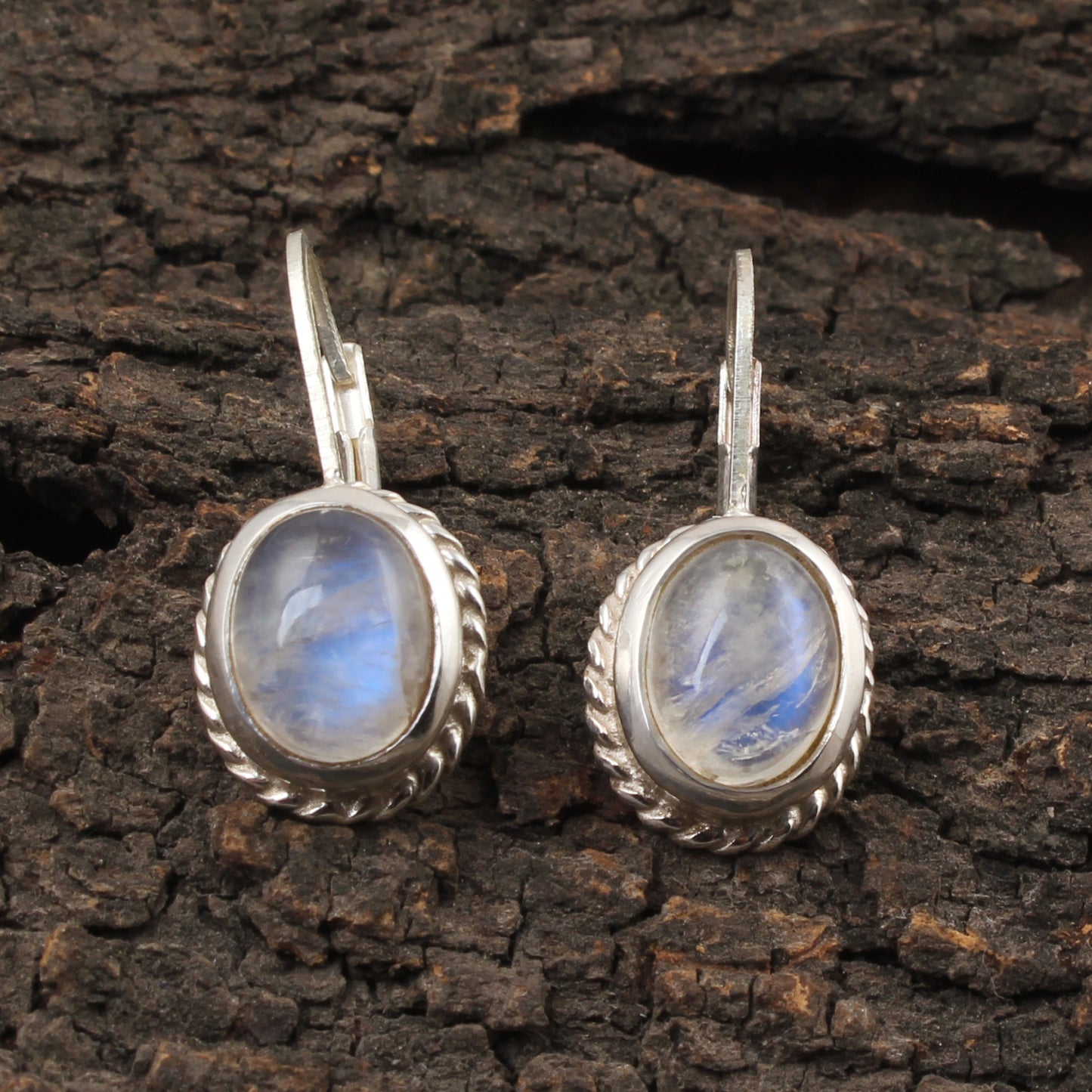 Rainbow Moonstone Lever Back Earrings 925 Sterling Silver Earrings Handmade Oval Blue Flash Rainbow Earrings