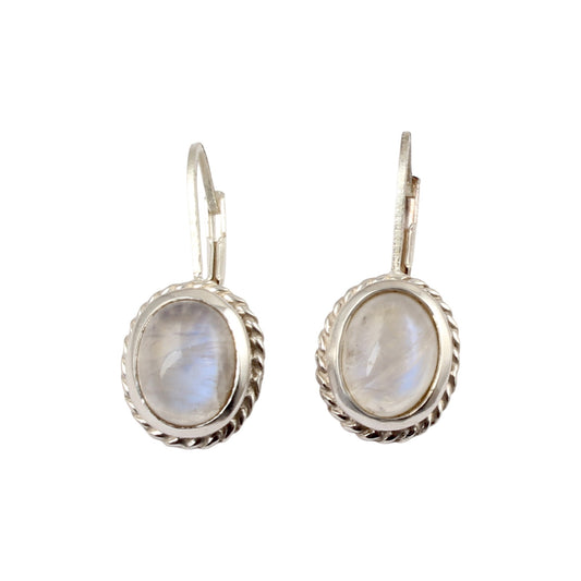Rainbow Moonstone Lever Back Earrings 925 Sterling Silver Earrings Handmade Oval Blue Flash Rainbow Earrings