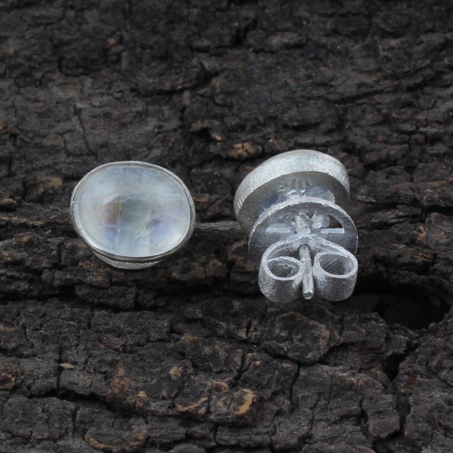 Rainbow Moonstone Stud Earrings Matte Finish 925 Sterling Silver Earrings Handmade Oval Shape White Rainbow Earrings