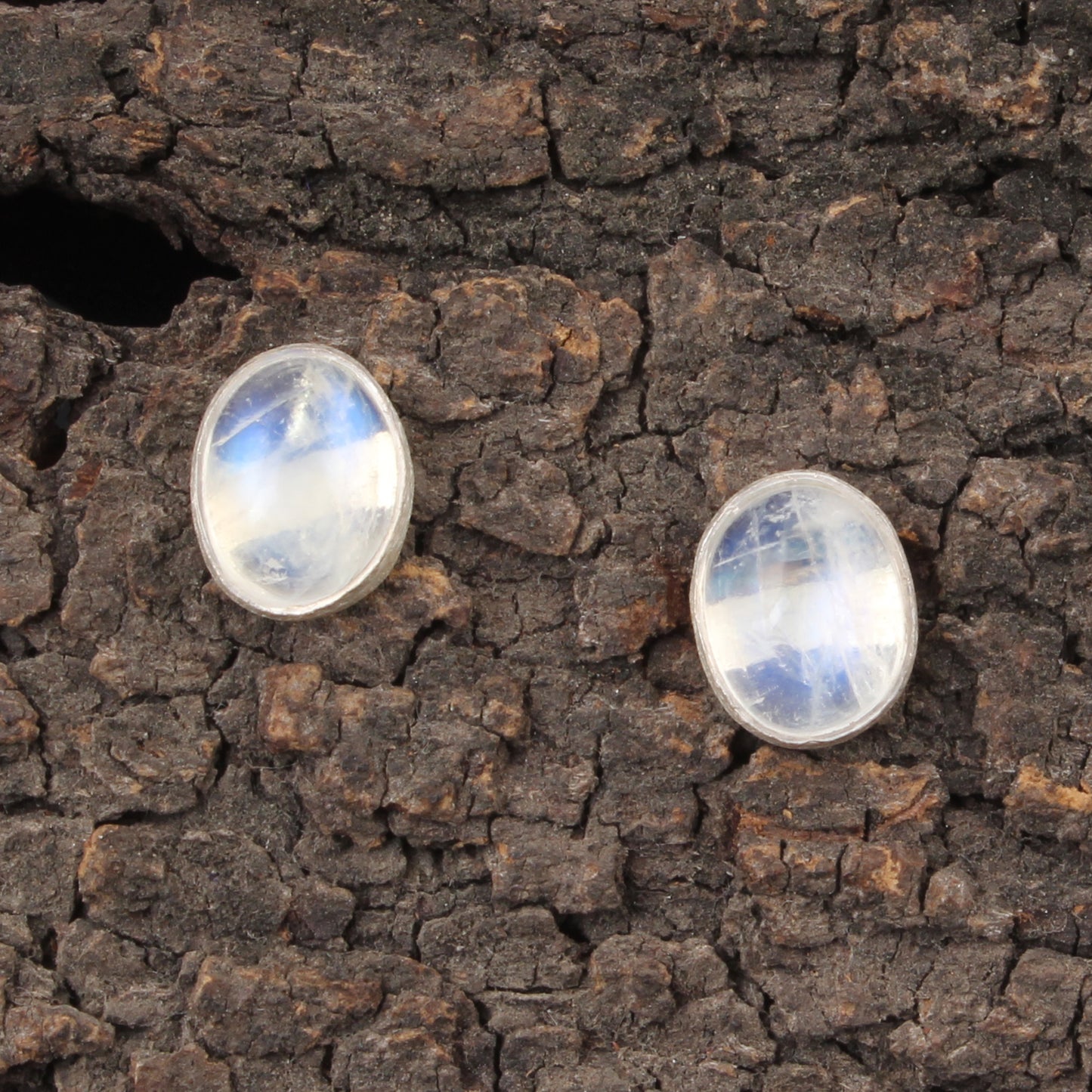 Rainbow Moonstone Stud Earrings Matte Finish 925 Sterling Silver Earrings Handmade Oval Shape White Rainbow Earrings