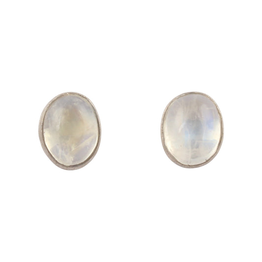 Rainbow Moonstone Stud Earrings Matte Finish 925 Sterling Silver Earrings Handmade Oval Shape White Rainbow Earrings