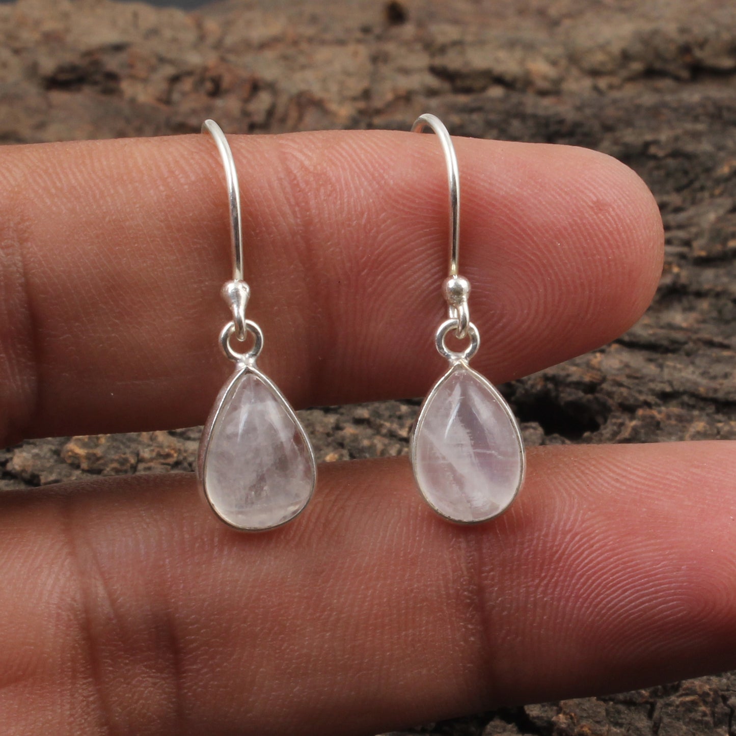 Natural Pear Rainbow Moonstone Earrings 925 Sterling Silver Earrings Handmade Dangle White Rainbow Earrings