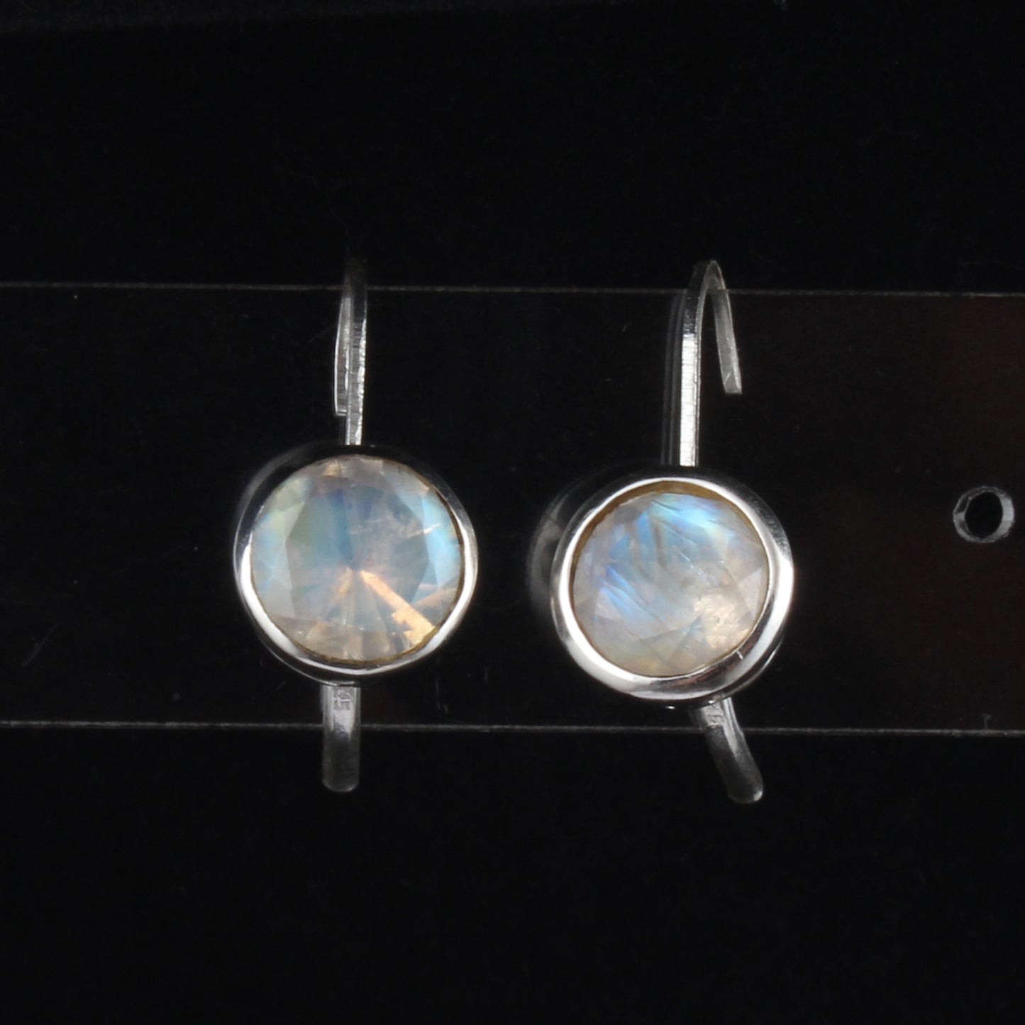Natural Rainbow Moonstone Lever Back Earrings 925 Sterling Silver Earrings Handmade Round Faceted Blue Flash Rainbow Earrings