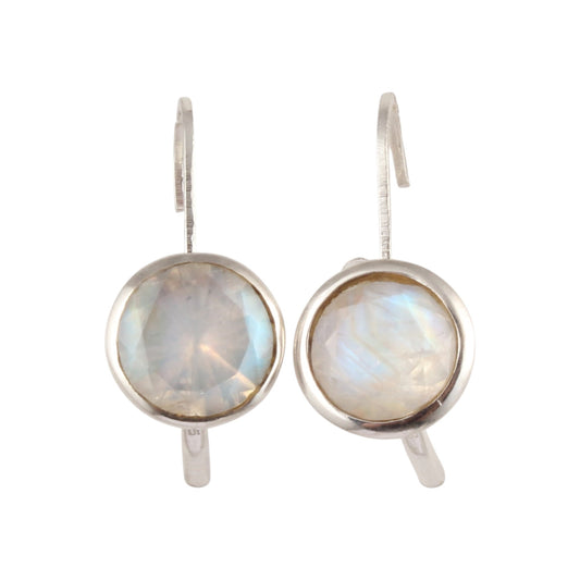 Natural Rainbow Moonstone Lever Back Earrings 925 Sterling Silver Earrings Handmade Round Faceted Blue Flash Rainbow Earrings