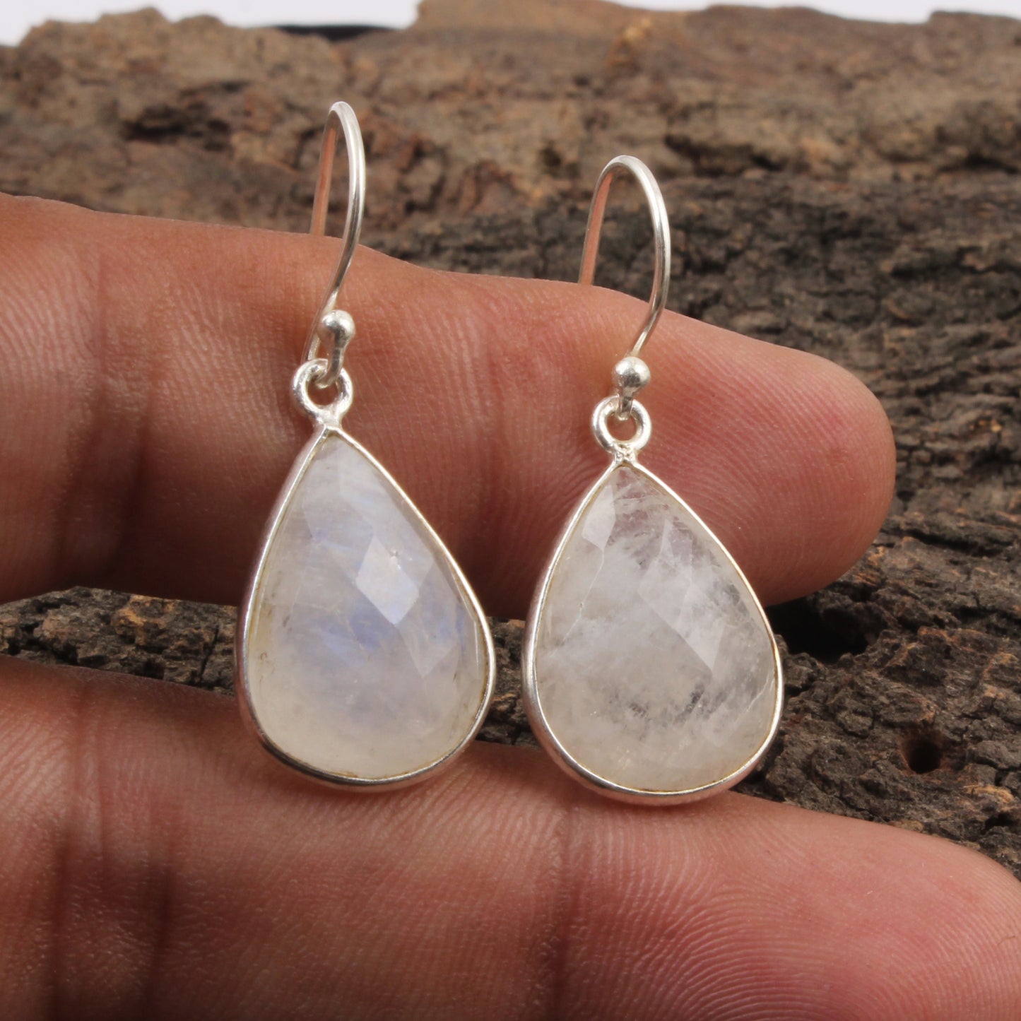 Rainbow Moonstone Earrings 925 Sterling Silver Earrings Handmade Dangle Faceted White Rainbow Earrings