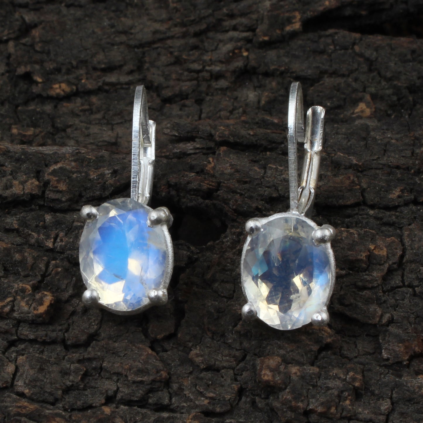 Rainbow Moonstone Lever Back Earrings 925 Sterling Silver Earrings Handmade Oval Faceted Blue Flash Rainbow Earrings