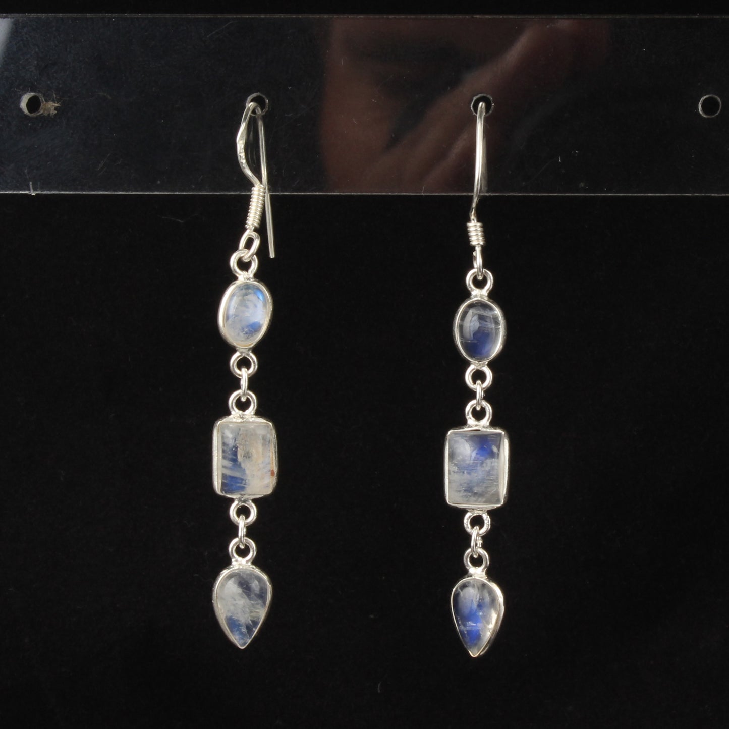 Rainbow Moonstone Dangle Earrings 925 Sterling Silver Earrings Handmade Natural White Rainbow Earrings