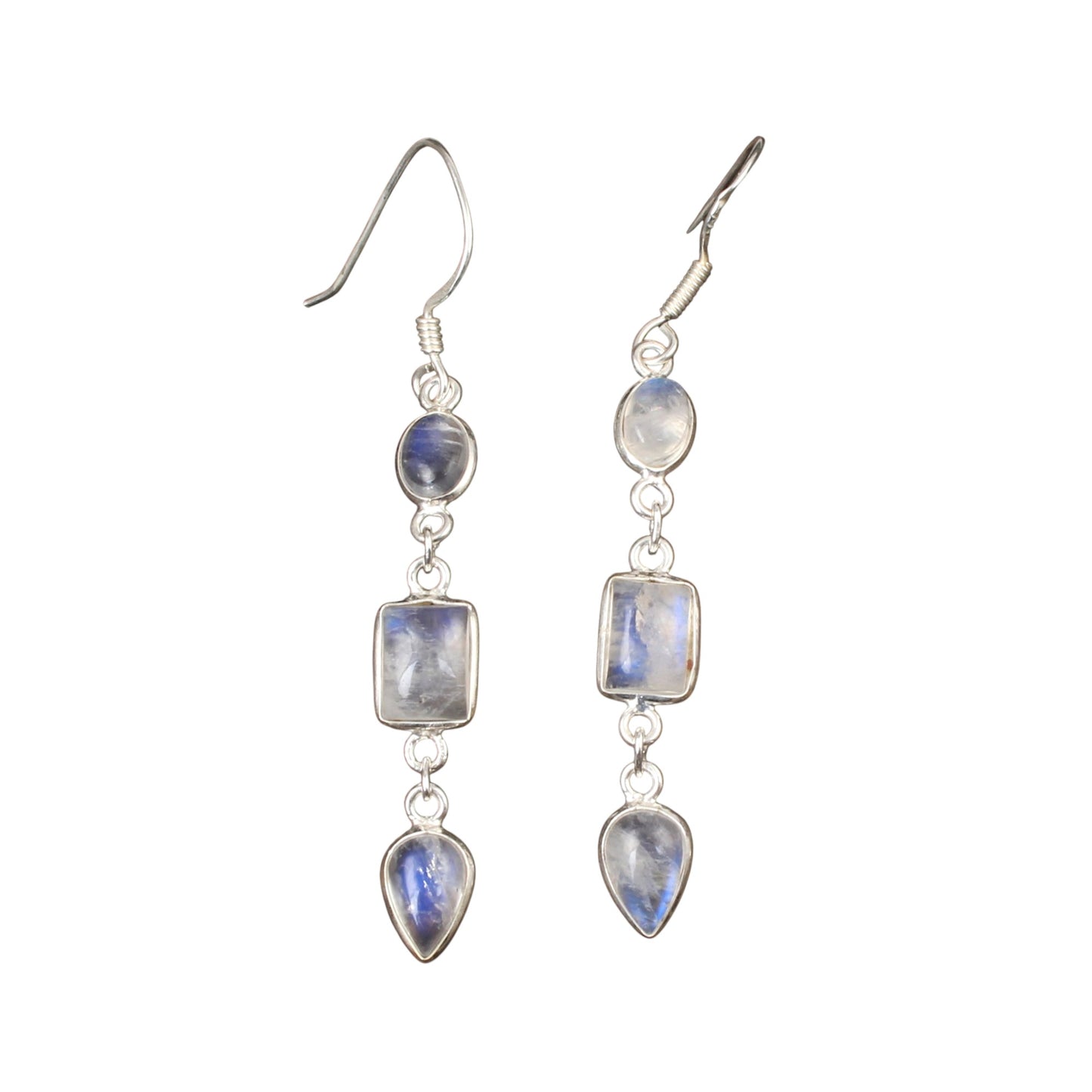 Rainbow Moonstone Dangle Earrings 925 Sterling Silver Earrings Handmade Natural White Rainbow Earrings