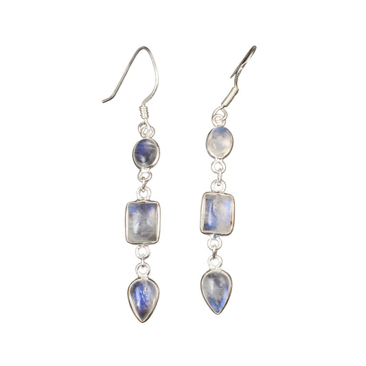 Rainbow Moonstone Dangle Earrings 925 Sterling Silver Earrings Handmade Natural White Rainbow Earrings