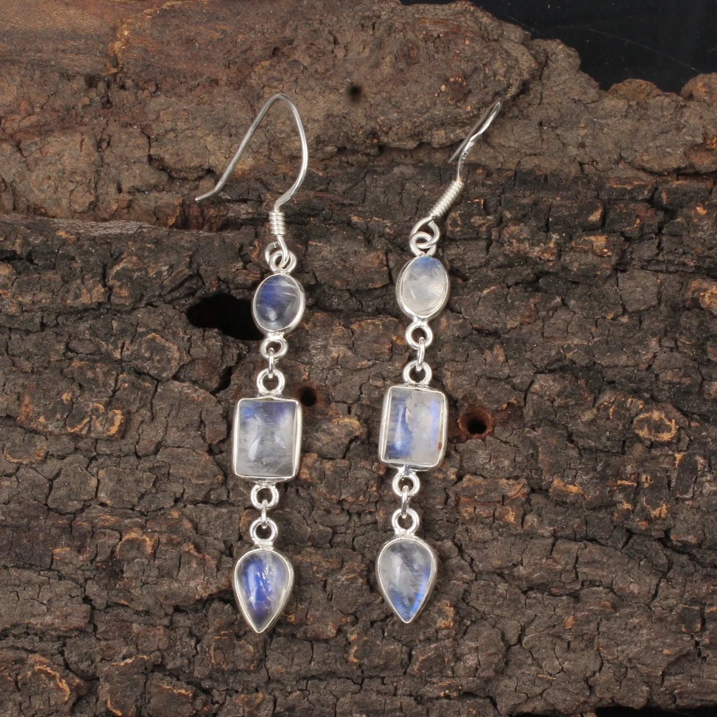 Rainbow Moonstone Dangle Earrings 925 Sterling Silver Earrings Handmade Natural White Rainbow Earrings