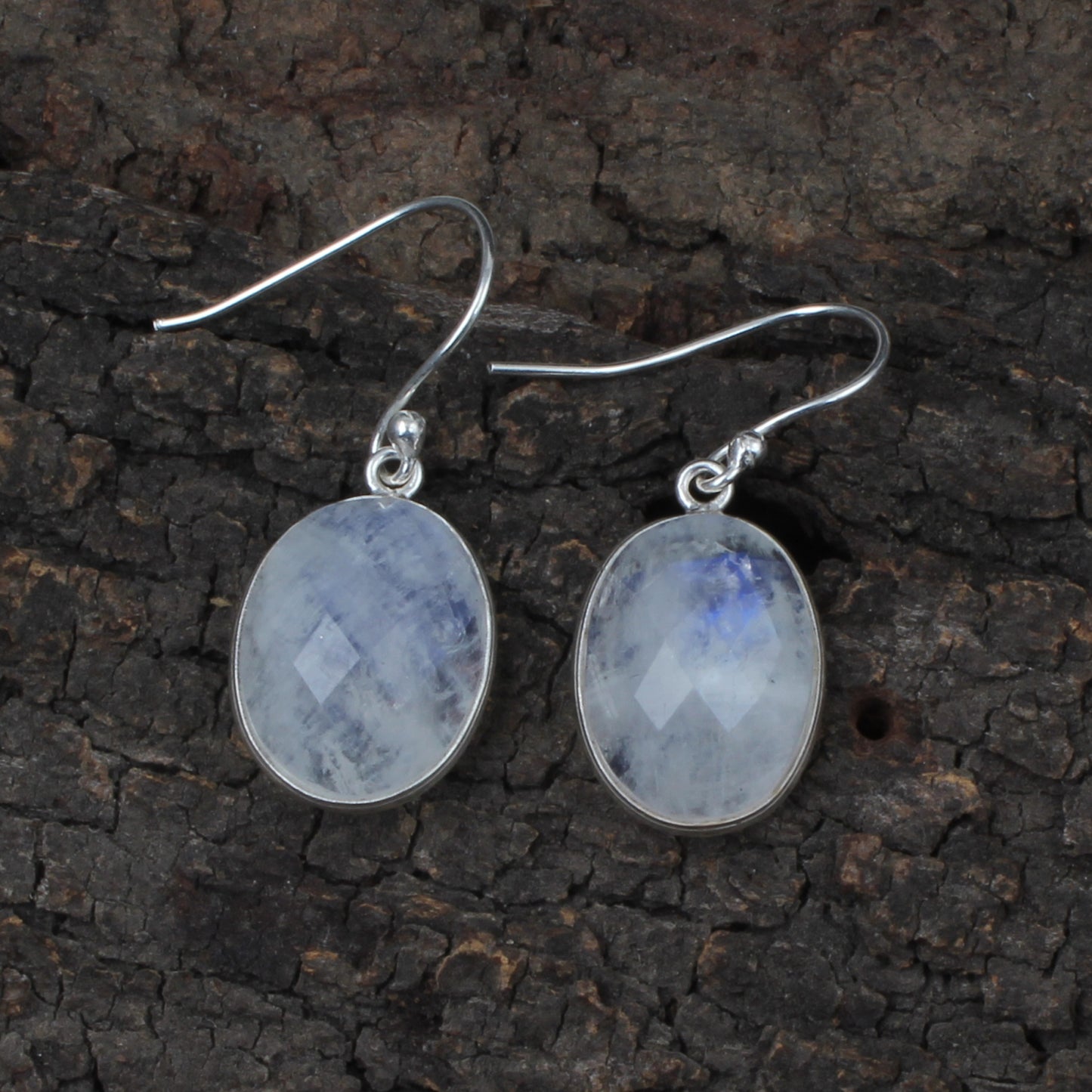 Natural Faceted Rainbow Moonstone Earrings 925 Sterling Silver Earrings Handmade Dangle Oval White Rainbow Earrings