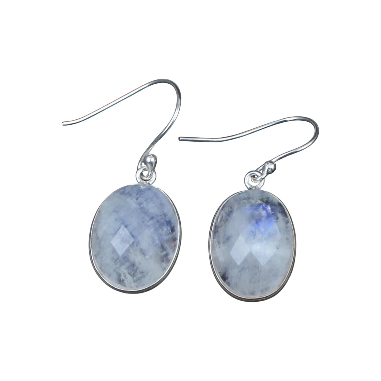 Natural Faceted Rainbow Moonstone Earrings 925 Sterling Silver Earrings Handmade Dangle Oval White Rainbow Earrings