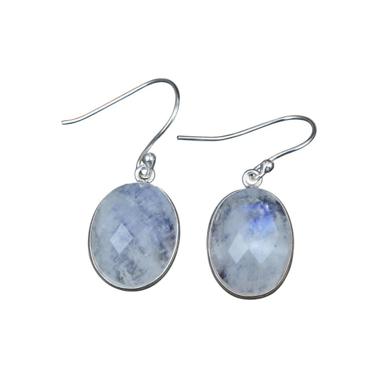Natural Faceted Rainbow Moonstone Earrings 925 Sterling Silver Earrings Handmade Dangle Oval White Rainbow Earrings